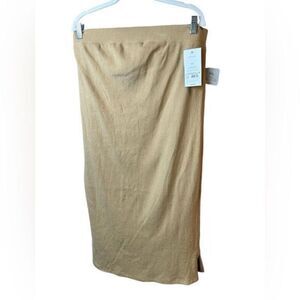 NWT Ingrid + Isabel Maternity Tan Knit Ribbed Pencil Midi Skirt - Size XXL